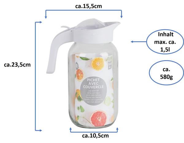 Glaskrug Pichet 1,5L mit Deckel und Ausgießsieb - weiß